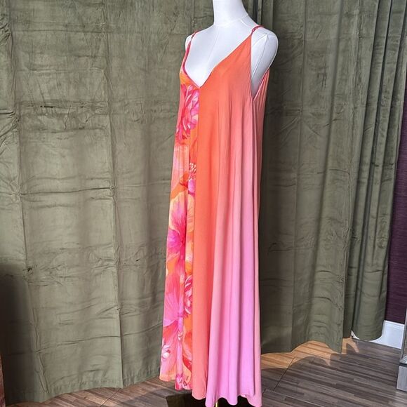 Farm Rio 100% viscose Elegant Floral Maxi Dress in Orange and Pink, L - Picture 8 of 13